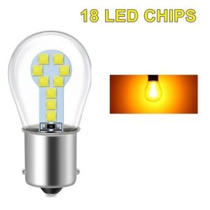 Диодни крушки жълти 12V 2бр BA15s LED